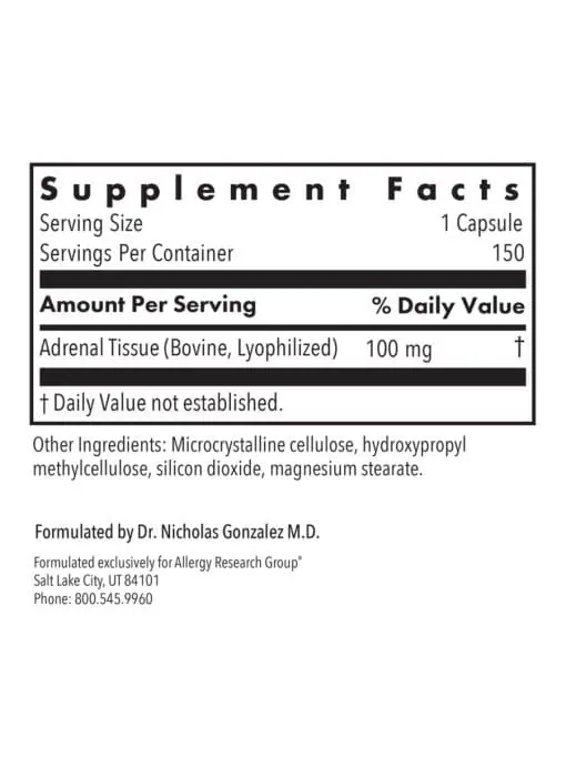 Allergy Research Group Adrenal Natural Glandular -- adrenal support, stress resilience. - Back