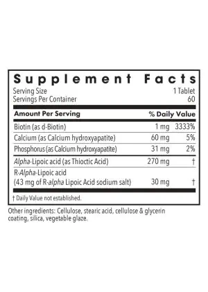Allergy Research Group ALA Release -- alpha-lipoic acid, biotin, calcium. - Back