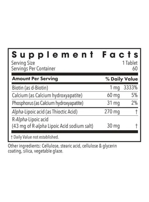 Allergy Research Group ALA Release -- alpha-lipoic acid, biotin, calcium. - Back