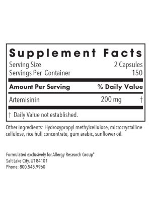 Allergy Research Group Artemisinin -- artemisinin supplement, herbal extract. - Back