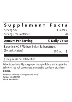 Allergy Research Group Berberine (Berberine HCl) 500 mg -- glucose metabolism, lipid balance. - Back