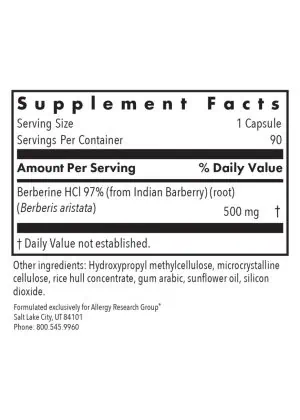 Allergy Research Group Berberine (Berberine HCl) 500 mg -- glucose metabolism, lipid balance. - Back