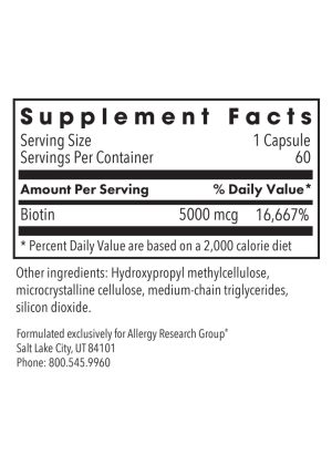 Allergy Research Group Biotin 5000 -- high potency biotin, vitamin B7. - Back
