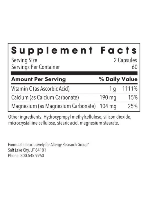 Allergy Research Group Buffered Vitamin C Capsules -- vitamin C, immune support. - Back