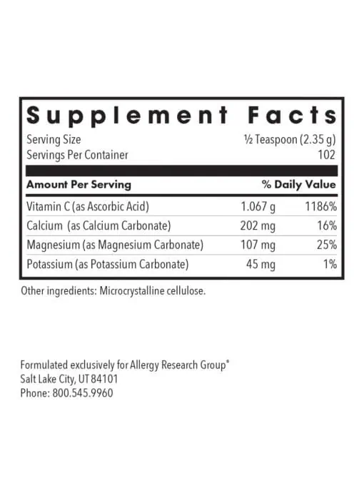 Allergy Research Group Buffered Vitamin C Powder -- vitamin C, immune support. - Back
