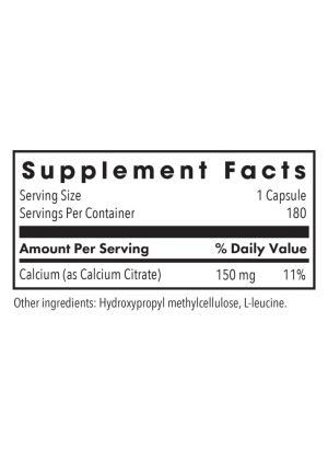 Allergy Research Group Calcium Citrate 150mg -- calcium supplement, hypoallergenic calcium. - Back