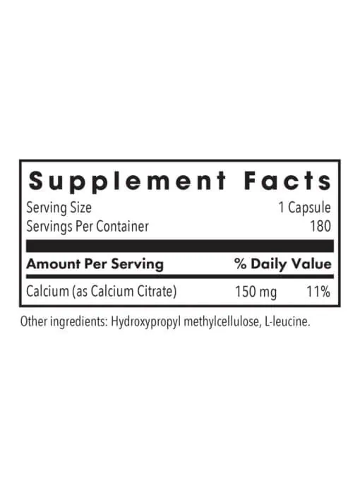 Allergy Research Group Calcium Citrate 150mg -- calcium supplement, hypoallergenic calcium. - Back