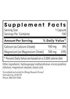 Allergy Research Group Calcium/Magnesium Citrate -- calcium supplement, magnesium supplement. - Back