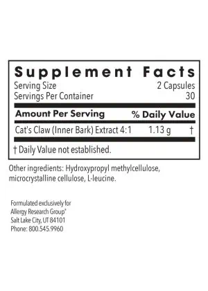 Allergy Research Group Cats Claw -- cat's claw, immune support. - Back