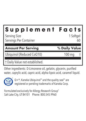 Allergy Research Group CoQH-CF(R) Ubiquinol -- antioxidant support, energy production. - Back
