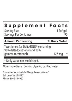 Allergy Research Group Delta-Fraction Tocotrienols 125mg -- tocotrienols, antioxidant support. - Back
