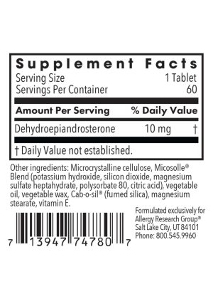 Allergy Research Group DHEA 10mg Micronized Lipid Matrix -- DHEA support, hormone balance. - Back
