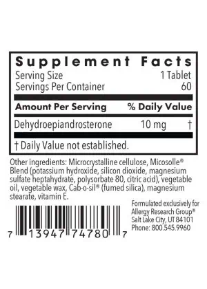 Allergy Research Group DHEA 10mg Micronized Lipid Matrix -- DHEA support, hormone balance. - Back