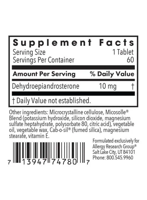 Allergy Research Group DHEA 10mg Micronized Lipid Matrix -- DHEA support, hormone balance. - Back