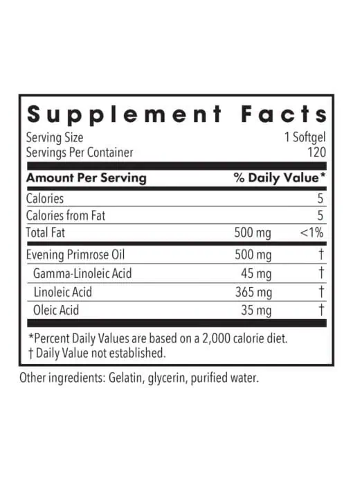 Allergy Research Group EPO-Evening Primrose Oil -- evening primrose oil, GLA supplement. - Back