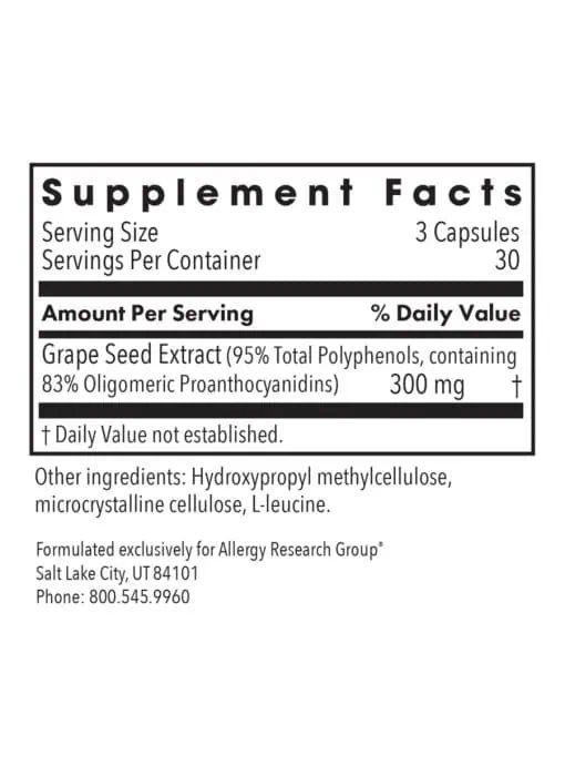 Allergy Research Group Grape Pips 100mg -- grape seed extract, antioxidant support. - Back