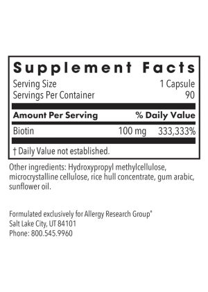 Allergy Research Group HiBiotin(R) -- high dose biotin, essential coenzyme. - Back