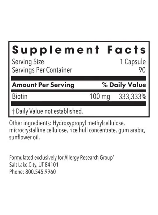 Allergy Research Group HiBiotin(R) -- high dose biotin, essential coenzyme. - Back
