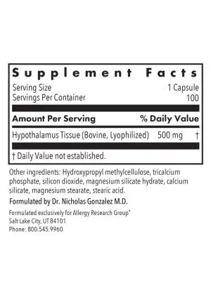 Allergy Research Group Hypothalamus Natural Glandular -- hypothalamus tissue, dietary supplement. - Back