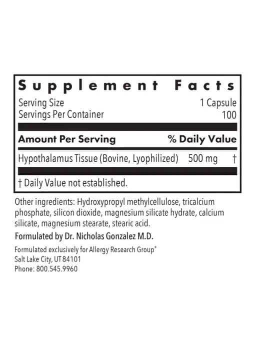 Allergy Research Group Hypothalamus Natural Glandular -- hypothalamus tissue, dietary supplement. - Back