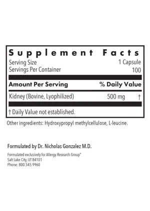 Allergy Research Group Kidney Beef Natural Glandular -- kidney support, detoxification. - Back