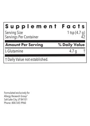 Allergy Research Group L-Glutamine Powder -- amino acid supplement, high purity. - Back