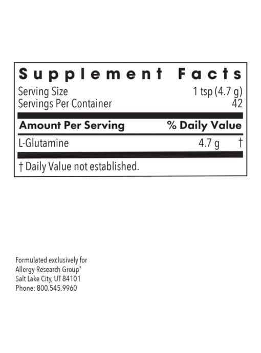 Allergy Research Group L-Glutamine Powder -- amino acid supplement, high purity. - Back