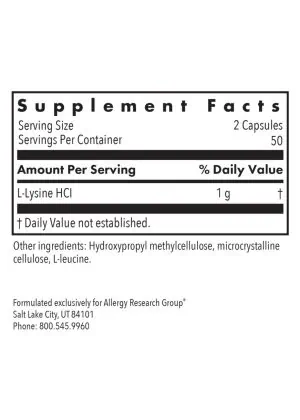 Allergy Research Group L-Lysine -- amino acid supplement, high purity. - Back