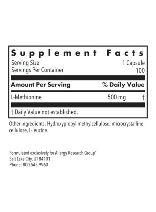 Allergy Research Group L-Methionine -- amino acid supplement, liver support. - Back