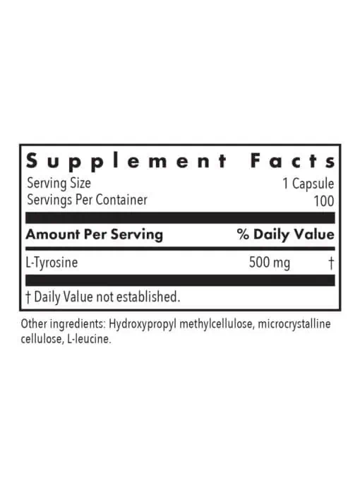 Allergy Research Group L-Tyrosine 500mg -- amino acid supplement, neurotransmitter support. - Back