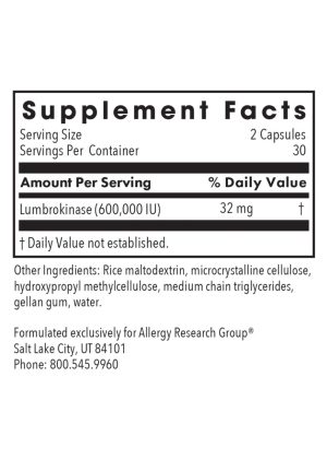 Allergy Research Group Lumbrokinase Circulatory Systemic Enzymes -- circulatory support, cardiovascular - Back