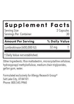 Allergy Research Group Lumbrokinase Circulatory Systemic Enzymes -- circulatory support, cardiovascular - Back