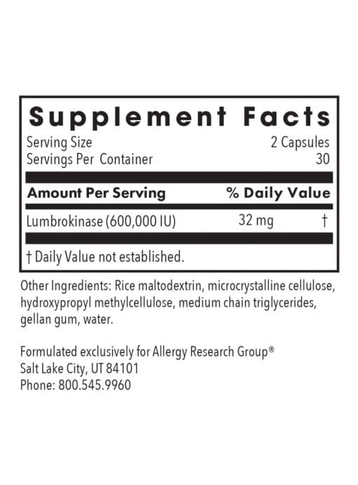 Allergy Research Group Lumbrokinase Circulatory Systemic Enzymes -- circulatory support, cardiovascular - Back