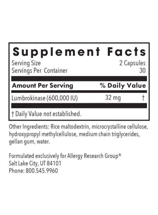 Allergy Research Group Lumbrokinase Circulatory Systemic Enzymes -- circulatory support, cardiovascular - Back