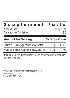 Allergy Research Group Magnesium Ascorbate -- buffered vitamin C, magnesium support. - Back