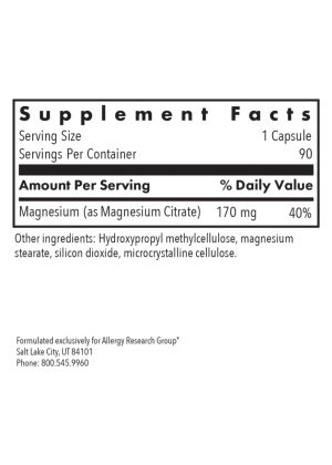 Allergy Research Group Magnesium Citrate -- magnesium supplement, citrate form. - Back