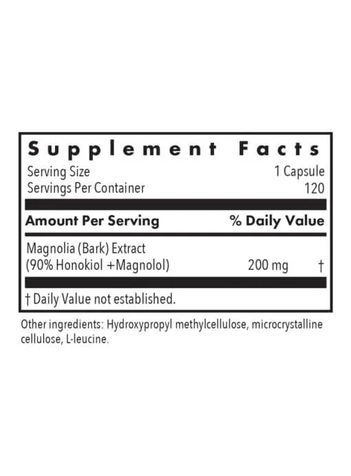 Allergy Research Group Magnolia Extract Honokiol + Magnolol 90% -- magnolia extract, dietary supplement. - Back