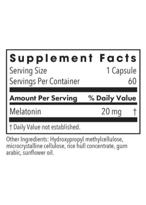 Allergy Research Group Melatonin 20mg -- sleep support, antioxidant properties. - Back
