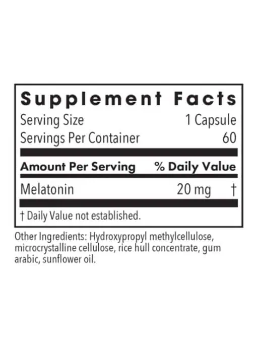 Allergy Research Group Melatonin 20mg -- sleep support, antioxidant properties. - Back