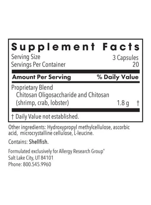 Allergy Research Group MicroChitosan 650mg -- chitosan oligosaccharide, dietary supplement. - Back