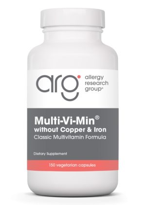Allergy Research Group Multi-Vi-Min w/o Cu and Fe -- multivitamin supplement, dietary support.