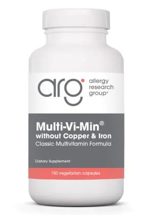 Allergy Research Group Multi-Vi-Min w/o Cu and Fe -- multivitamin supplement, dietary support.