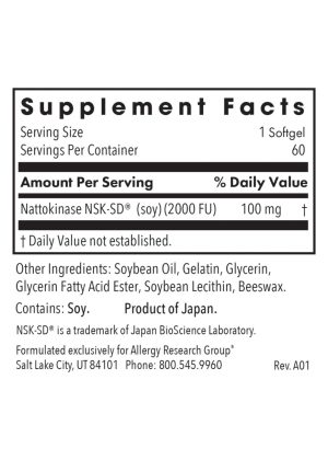 Allergy Research Group Nattokinase Circulatory Systemic Enzymes -- circulatory support, cardiovascular health. - Back