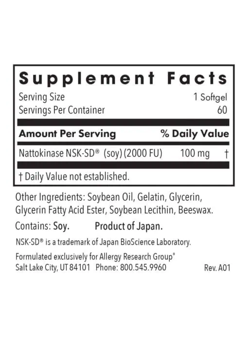 Allergy Research Group Nattokinase Circulatory Systemic Enzymes -- circulatory support, cardiovascular health. - Back
