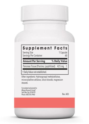 Allergy Research Group Pancreas Natural Glandular Pork -- pancreatic support, digestive health. - Back