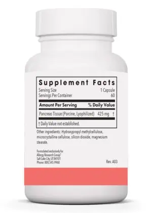 Allergy Research Group Pancreas Natural Glandular Pork -- pancreatic support, digestive health. - Back