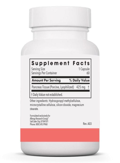Allergy Research Group Pancreas Natural Glandular Pork -- pancreatic support, digestive health. - Back