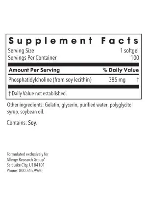 Allergy Research Group Phosphatidylcholine 385mg -- phosphatidylcholine, brain health. - Back