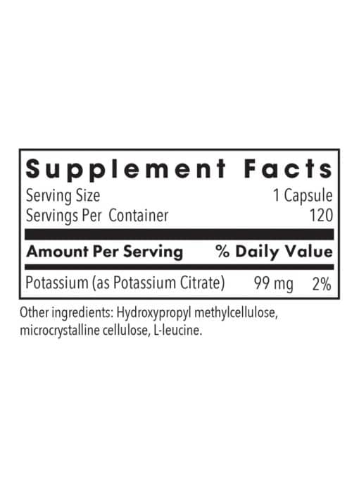 Allergy Research Group Potassium Citrate -- potassium supplement, dietary mineral. - Back
