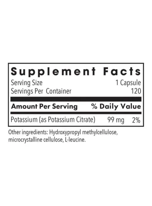 Allergy Research Group Potassium Citrate -- potassium supplement, dietary mineral. - Back